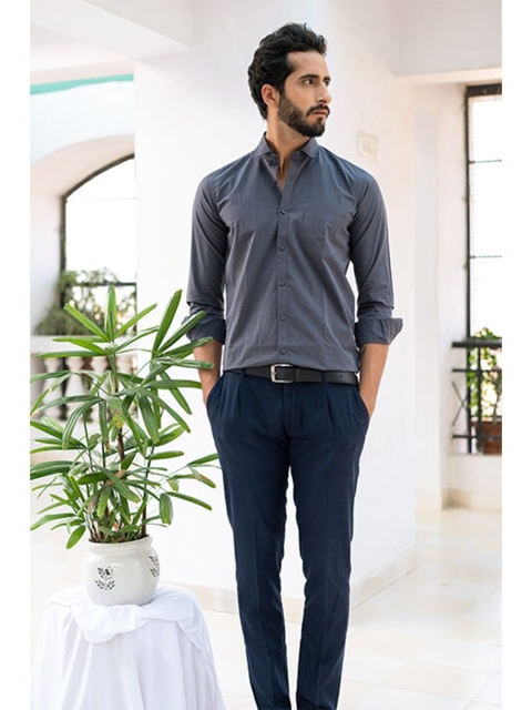 

Tistabene Men Grey Solid Cotton Casual Shirt