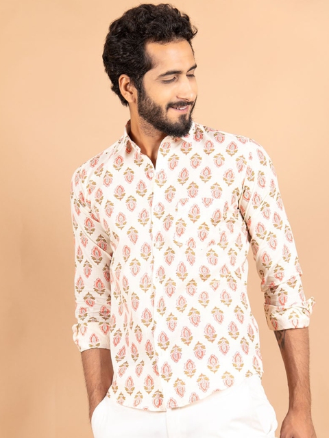

Tistabene Men Yellow & Pink Jaipuri Printed Cotton Casual Shirt