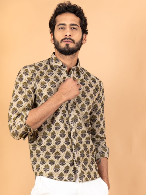 

Tistabene Men Green & Grey Jaipuri Printed Cotton Casual Shirt