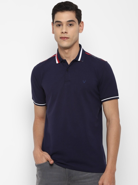 

Allen Solly Cotton Men Navy Blue & White Polo Collar T-shirt