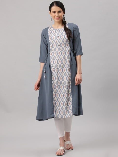 

ALC Creations Women Steel Geometric Printed Pastels Kurta