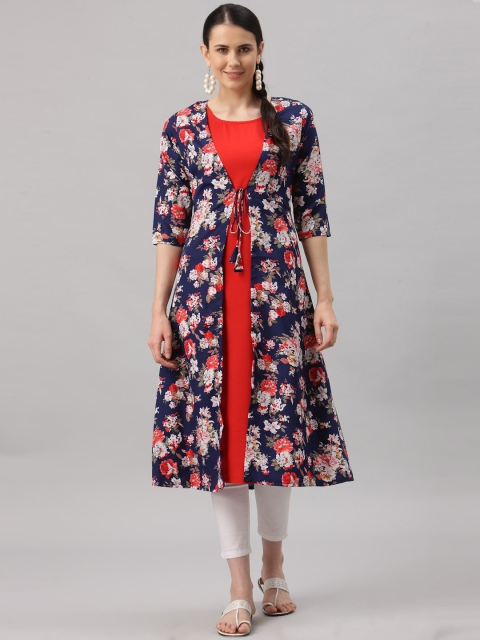 

ALC Creations Women Red & White Floral Printed Floral Kurta