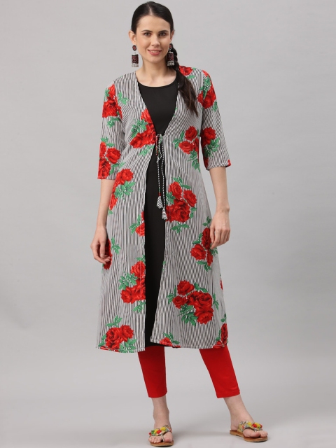 

ALC Creations Women Black & Red Floral Printed Floral Kurta