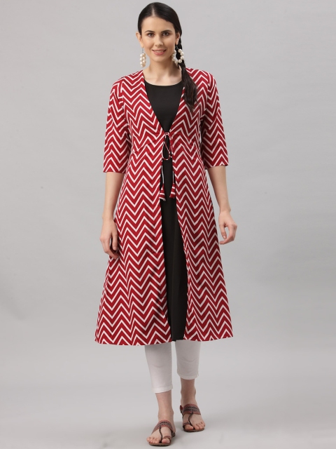 

ALC Creations Women Red & White Chevron Printed Kurta