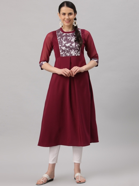 

ALC Creations Women Maroon Ethnic Motifs Yoke Design Thread Work Floral Kurta, Purple