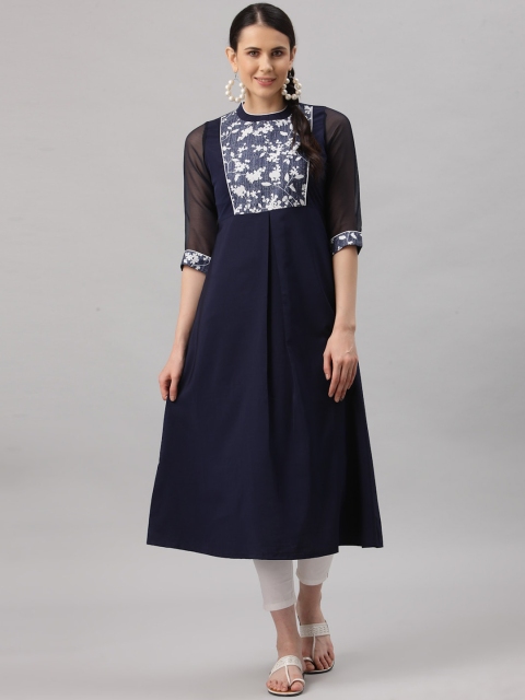 

ALC Creations Women Navy Blue Yoke Design Floral Kurta