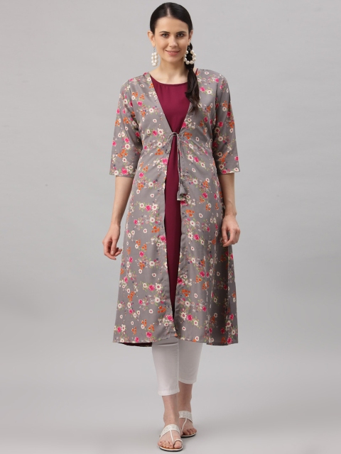 

ALC Creations Women Purple Floral Printed Mirror Work Floral Kurta