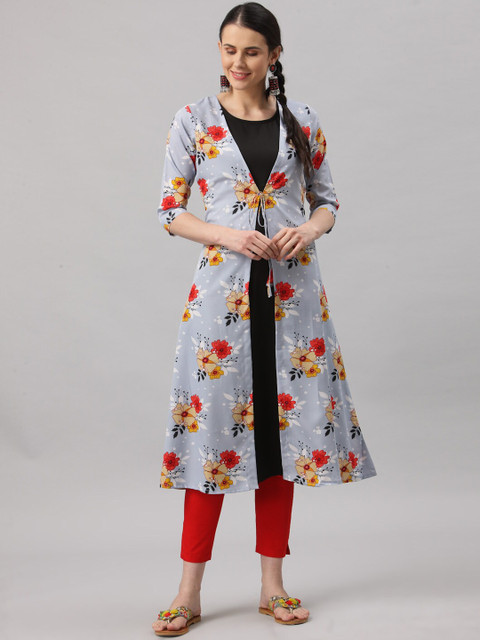 

ALC Creations Women Blue & Red Floral Printed Layered Kurta
