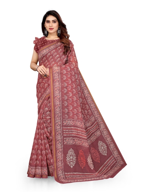 

KALINI Maroon & White Batik Zari Saree