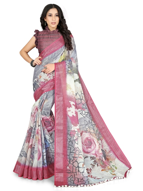 

KALINI Off White & Magenta Floral Zari Bagh Saree