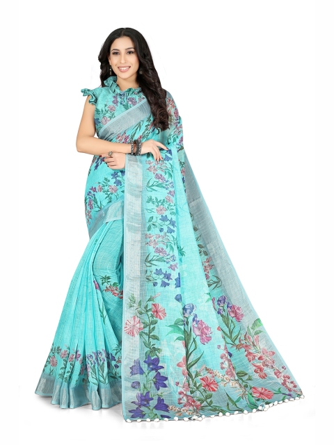 

KALINI Turquoise Blue Floral Printed Saree