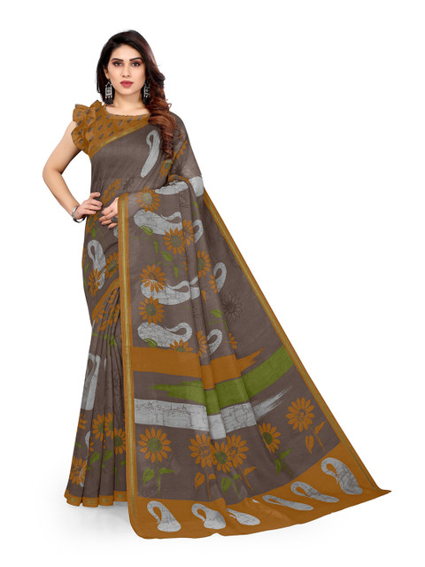 

KALINI Brown & Green Paisley Zari Saree