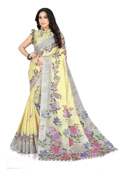 

KALINI Yellow & Blue Floral Bagh Saree