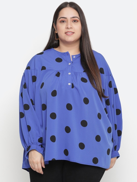 

Oxolloxo Blue Polka Printed Plus Size Top