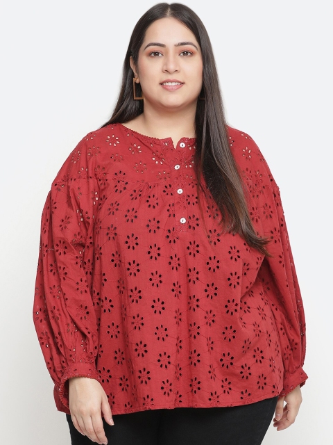 

Oxolloxo Plus Size Red Schiffli Top