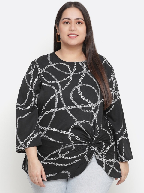 

Oxolloxo Black Abstract Printed Plus Size Top