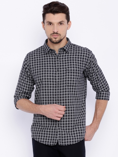 

Basics Men Black Slim Fit Checked Casual Shirt