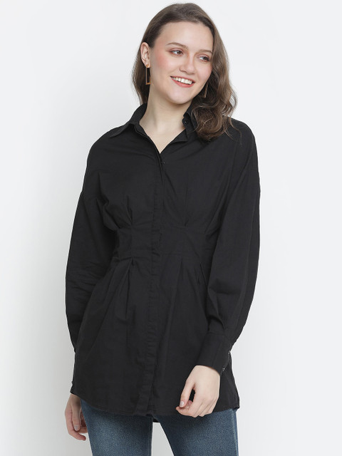 

Oxolloxo Black Solid button-down Shirt Collar Tunic