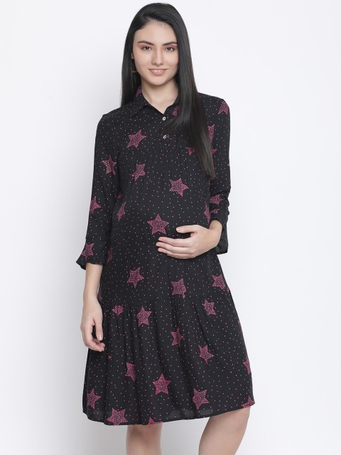 

Oxolloxo Black Satin Maternity Shirt Dress