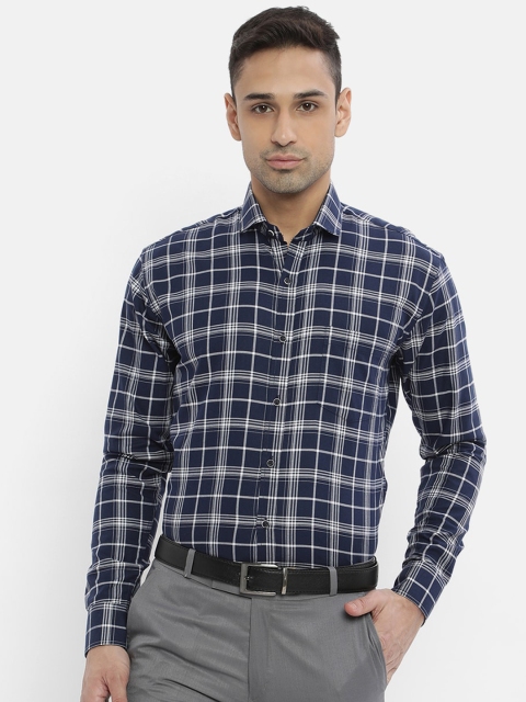 

V2 Value & Variety Men Navy Blue & White Slim Fit Checked Cotton Formal Shirt