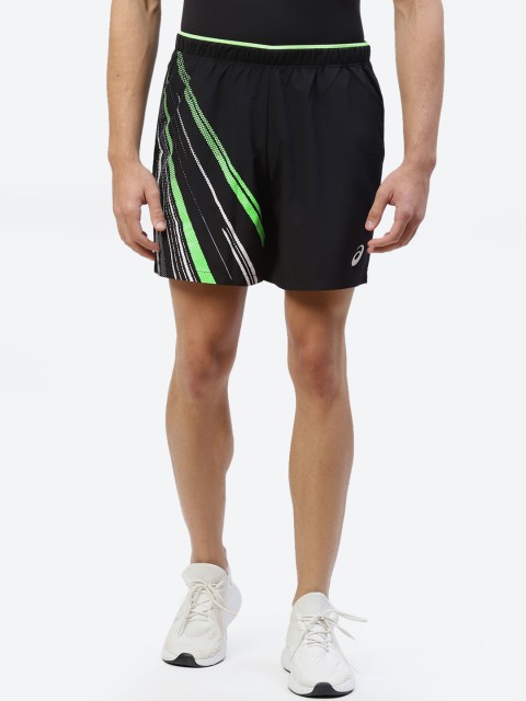 

ASICS Men Black & Green Printed Sports Shorts