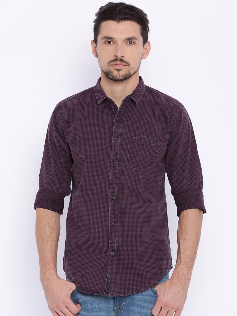 

Basics Men Red Slim Fit Checked Casual Shirt