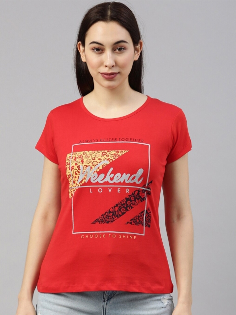 

GOLDSTROMS Women Red Printed T-shirt