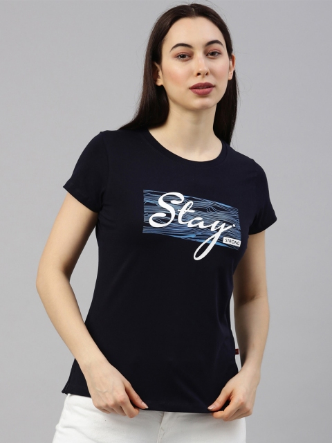 

GOLDSTROMS Women Black & Blue Typography Printed T-shirt