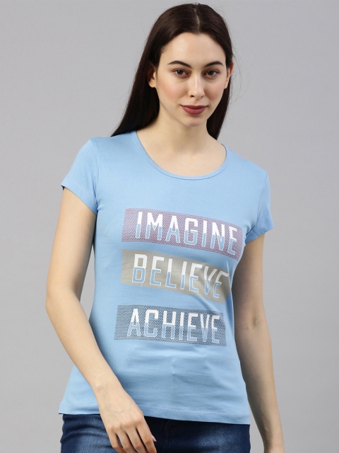 

GOLDSTROMS Women Blue Typography Printed T-shirt