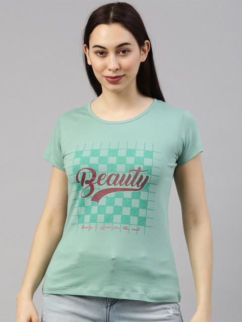 

GOLDSTROMS Women Green Typography Printed T-shirt
