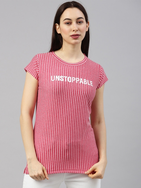 

GOLDSTROMS Women Fuchsia Striped Longline T-shirt