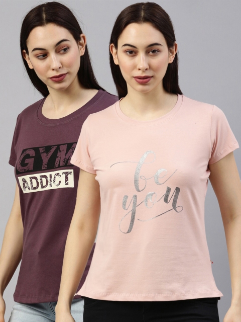 

GOLDSTROMS Women Peach-Coloured Typography Printed Pockets T-shirt