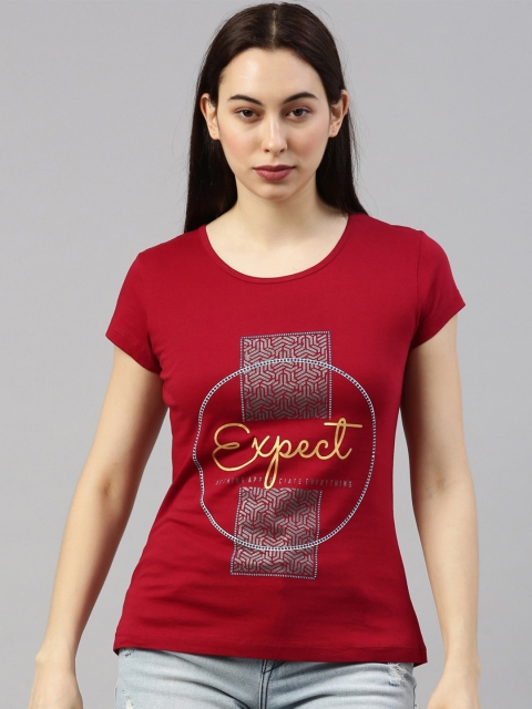 

GOLDSTROMS Women Red Graphic Printed Cotton T-shirt