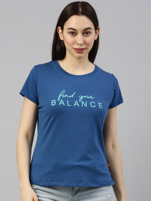 

GOLDSTROMS Women Blue Typography Printed T-shirt