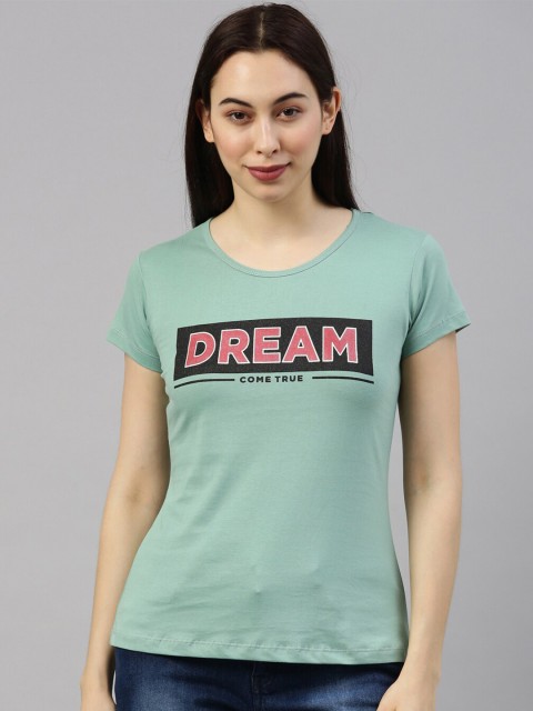 

GOLDSTROMS Women Sea Green Typography Printed Cotton T-shirt