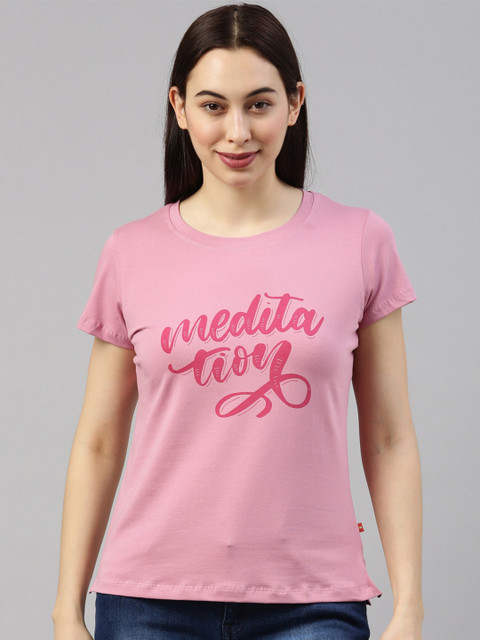 

GOLDSTROMS Women Pink Typography Printed T-shirt
