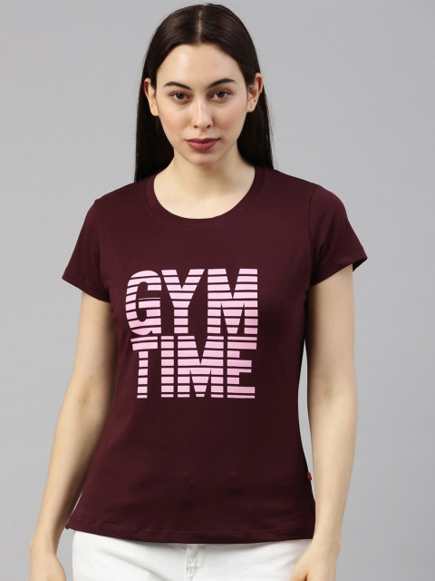 

GOLDSTROMS Women Maroon & Pink Typography Printed T-shirt