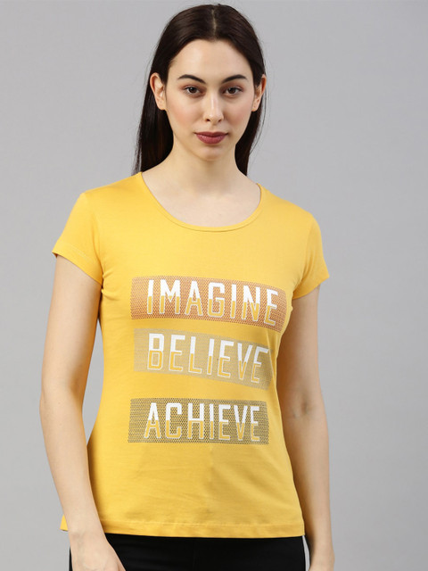 

GOLDSTROMS Women Mustard Yellow Printed T-shirt