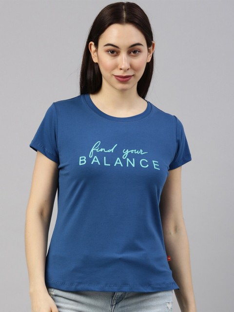 

GOLDSTROMS Women Blue Typography Printed T-shirt