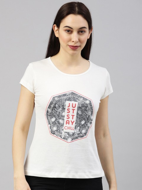 

GOLDSTROMS Women White Printed T-shirt