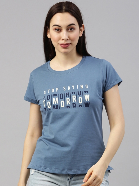 

GOLDSTROMS Women Blue Typography Printed T-shirt