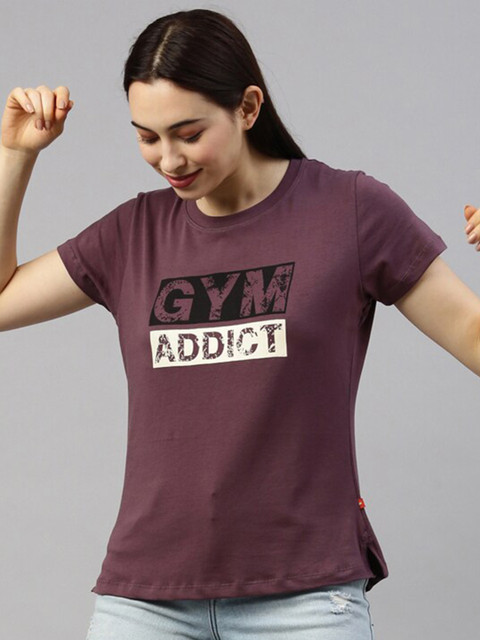 

GOLDSTROMS Women Maroon & Black Typography Printed T-shirt