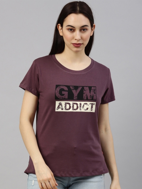 

GOLDSTROMS Women Magenta & Black Typography Printed T-shirt