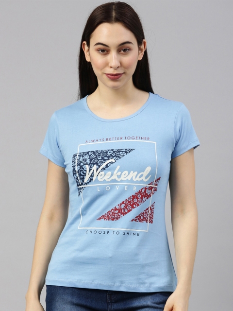 

GOLDSTROMS Women Blue Printed T-shirt