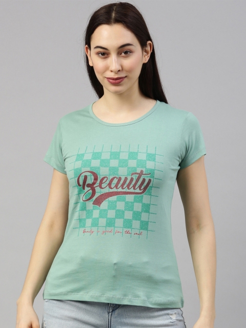 GOLDSTROMS Women Green Typography Printed T-shirt