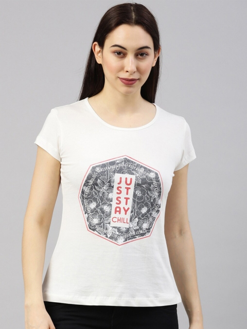 

GOLDSTROMS Women White Printed T-shirt