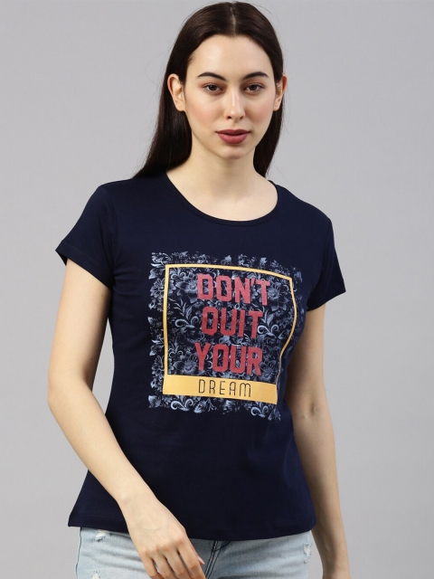 

GOLDSTROMS Women Black Typography Printed Extended Sleeves T-shirt