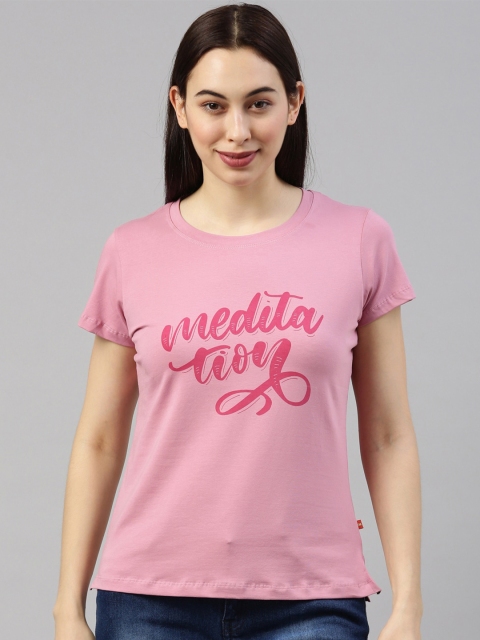 

GOLDSTROMS Women Pink Typography Printed T-shirt
