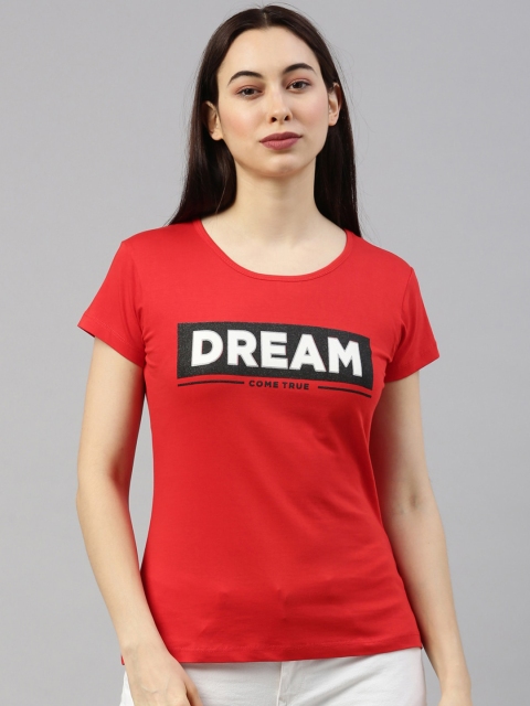 

GOLDSTROMS Women Red & Black Typography Printed T-shirt