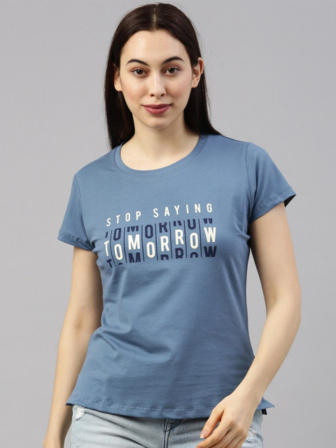 

GOLDSTROMS Women Blue Typography Printed T-shirt